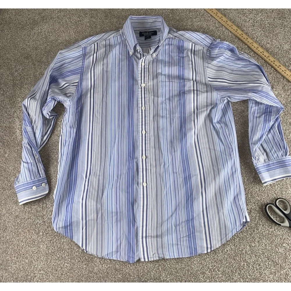 Brooks Brothers All Egyptian Cotton Button Down Shirt Men L Blue Stripped Preppy - Picture 3 of 8